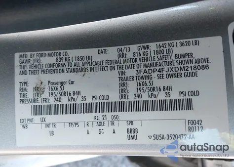 2013 Ford Fiesta Titanium из США, поврежденный, VIN 3FADP4FJXDM218086